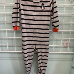 Size 3T - Grey/Black Penguin Fleece Sleeper