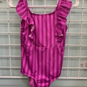 Size 10/12 Plus - Pink Ruffle Striped Swimsuit