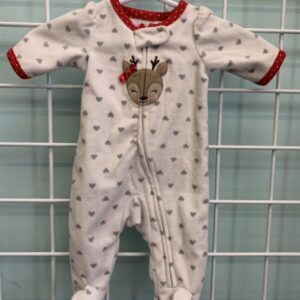 Size 00 Preemie - White/Red Deer Fleece Sleeper