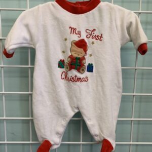 Size 00 Preemie - White/Red My First Christmas Fleece Sleeper