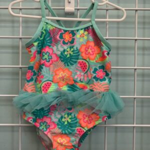 Size 2T - Green Floral Tutu Swimsuit