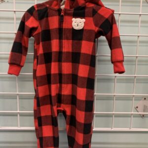 Size 09 Month - Red/Black Hooded Fleece Romper