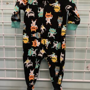 Size 12 Month - Black Karate Monster Fleece Sleeper
